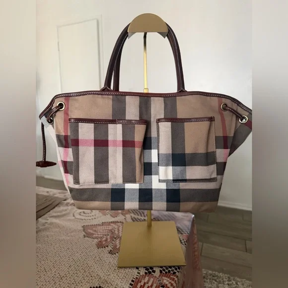 Burberry Beige and Brown Checkered Tote - Picture 2 of 4